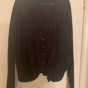 Waffle textured tie front top